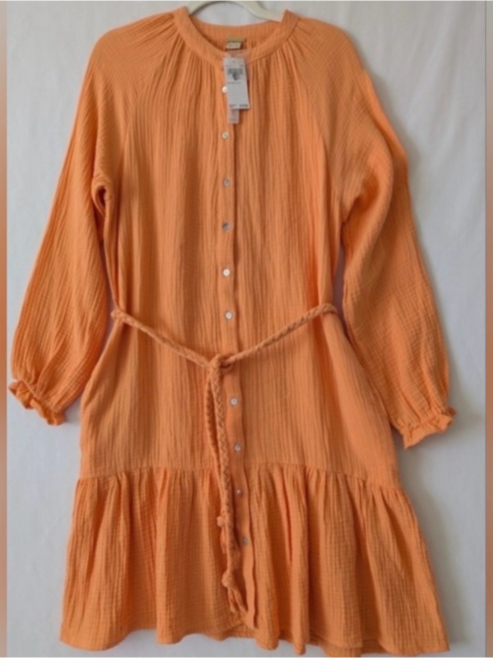 Magaschoni Orange Button-Front Midi Dress with Braided Tie